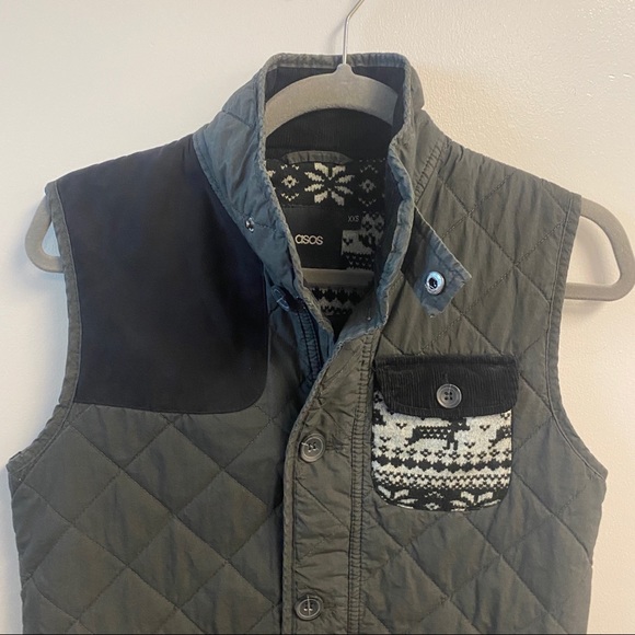 ASOS quilted olive green vest with flannel pocket size XXS - Picture 4 of 13